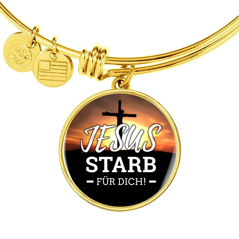 Jesus Starb Fur Dich (Jesus Died For You) Circle Bangle Bracelet Stainless Stee